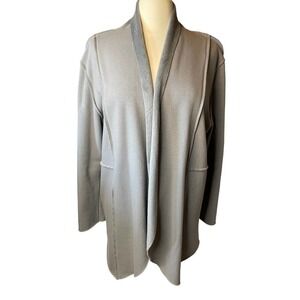 Chicos Zenergy Cozy Wrap Cardigan Gray Fleece Exposed Seams Chico’s 2 US 12/14